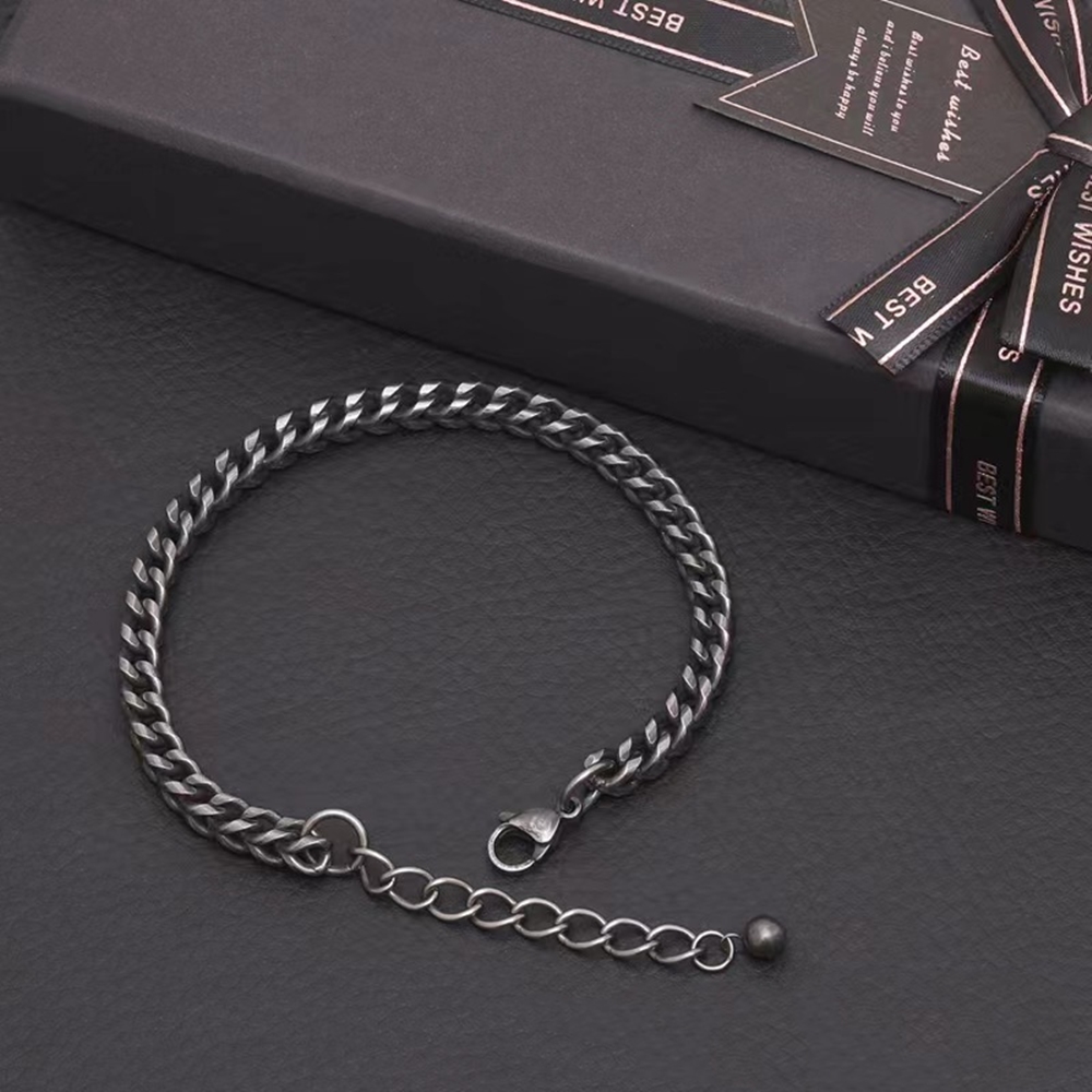 Men's Oxidized Black Cuban Chain Bracelet, Punk Style